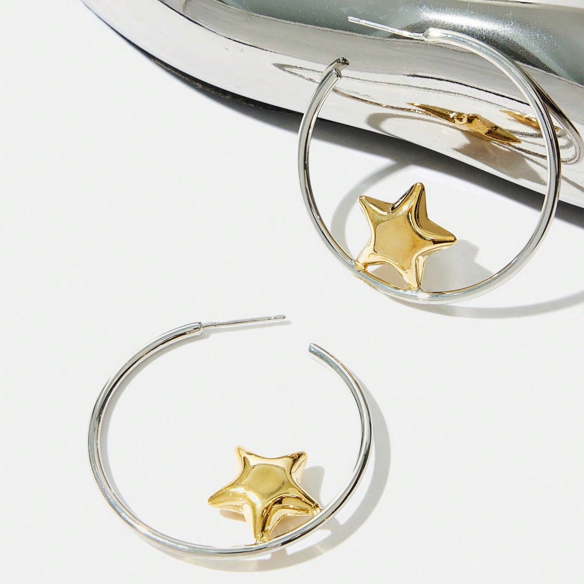 Simple Style Star Stud Earrings For Unisex, Zinc Alloy With Electroplated Finish And 304 Stainless Steel Ear Pins