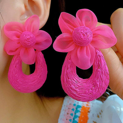 Sweet Rose Red Flowers Stud Earrings For Unisex Featuring Zinc Alloy And 304 Stainless Steel Posts