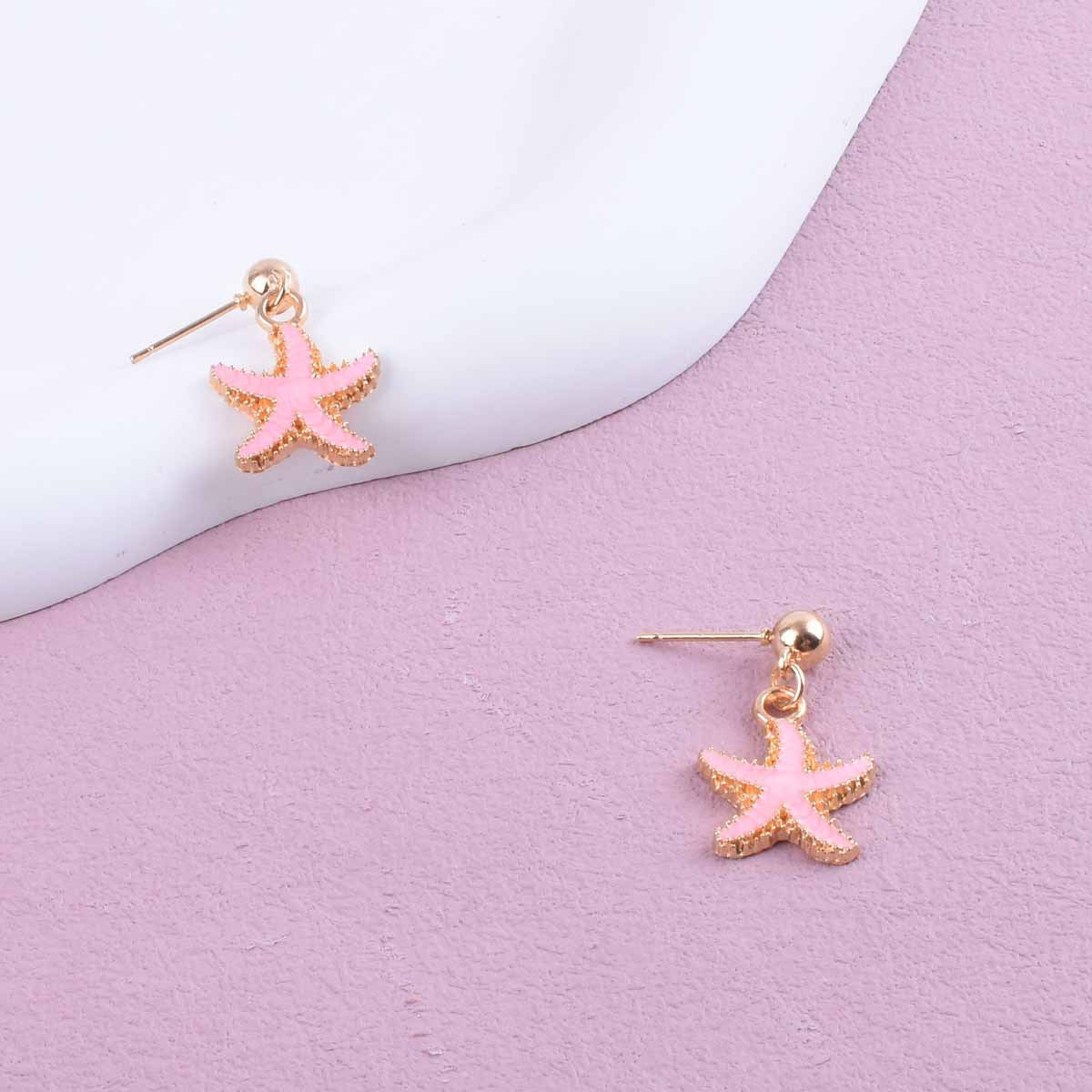 Unisex Marine Style Starfish Earrings With 304 Stainless Steel Ear Pins And Enamel Finish In Zinc Alloy