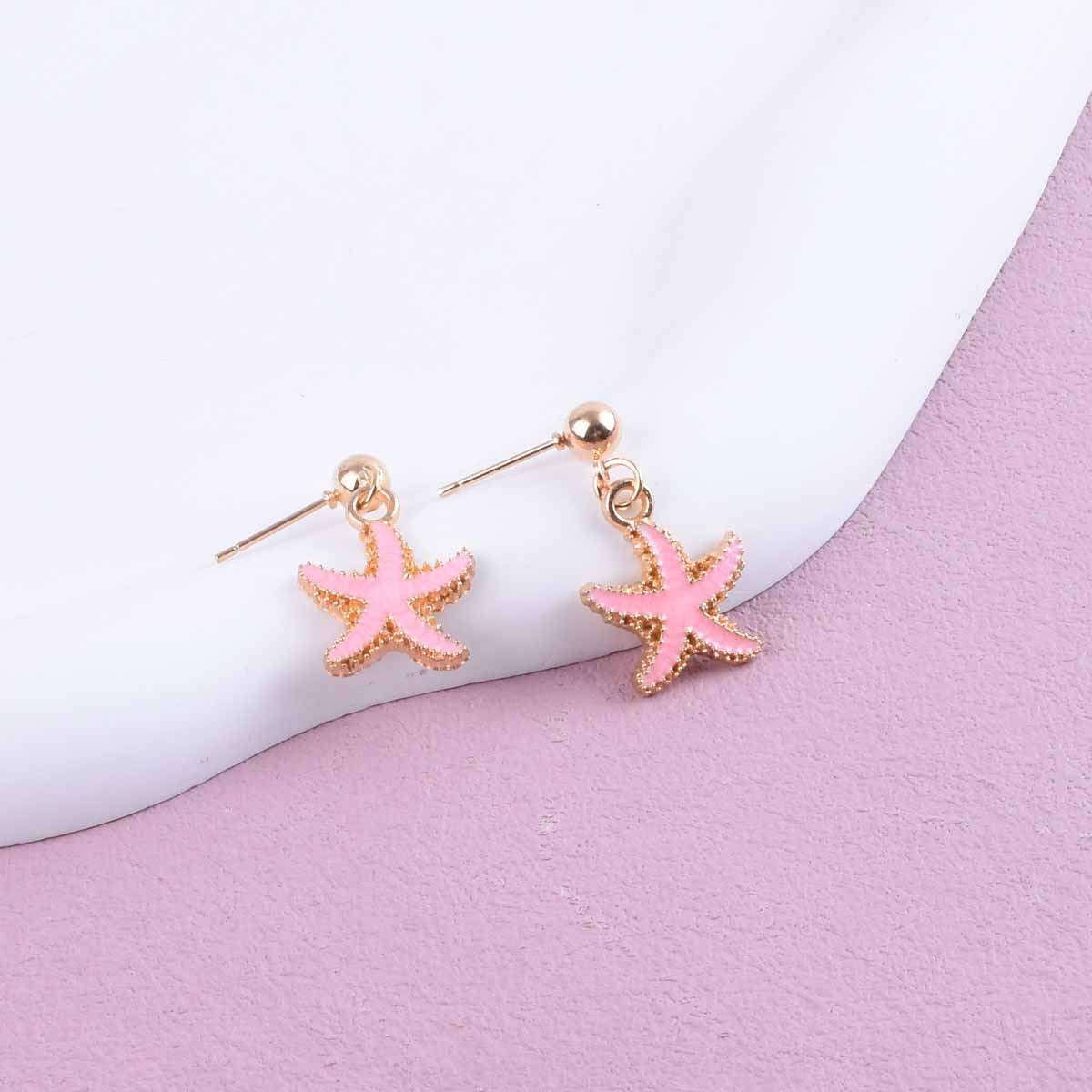 Unisex Marine Style Starfish Earrings With 304 Stainless Steel Ear Pins And Enamel Finish In Zinc Alloy
