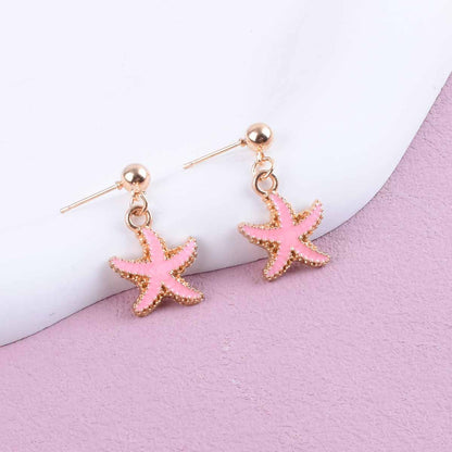 Unisex Marine Style Starfish Earrings With 304 Stainless Steel Ear Pins And Enamel Finish In Zinc Alloy
