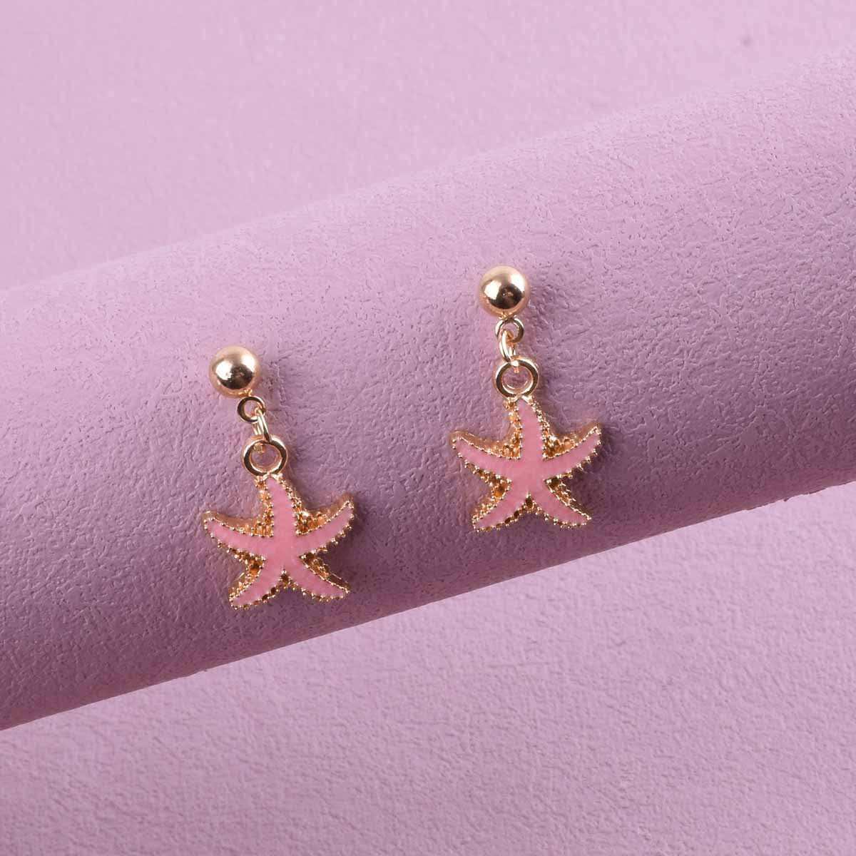 Unisex Marine Style Starfish Earrings With 304 Stainless Steel Ear Pins And Enamel Finish In Zinc Alloy