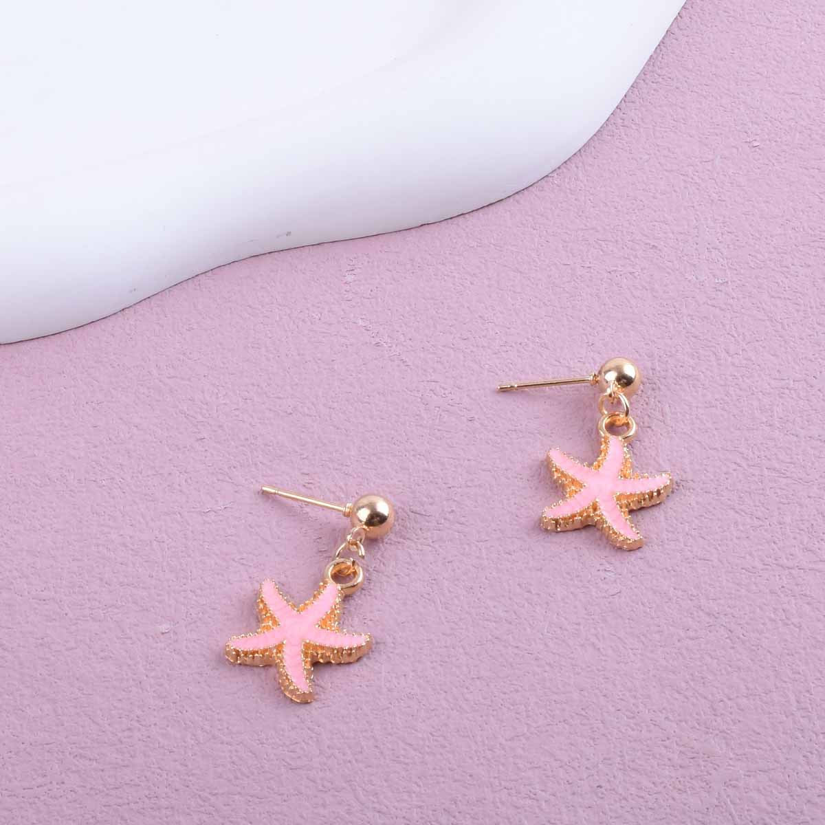 Unisex Marine Style Starfish Earrings With 304 Stainless Steel Ear Pins And Enamel Finish In Zinc Alloy