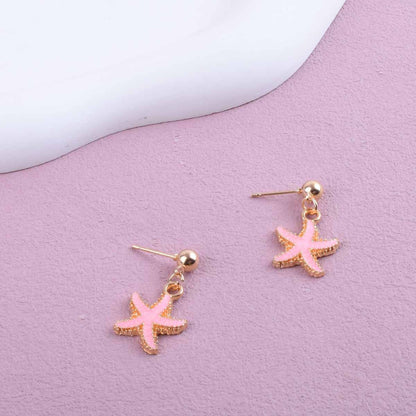Unisex Marine Style Starfish Earrings With 304 Stainless Steel Ear Pins And Enamel Finish In Zinc Alloy