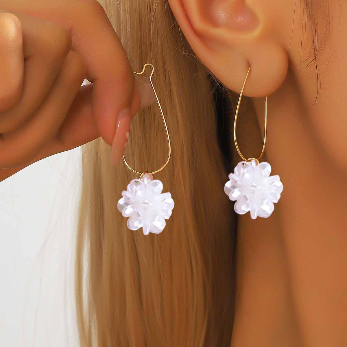 Flowers Earrings In Gold With Electroplated Alloy, Unisex Design