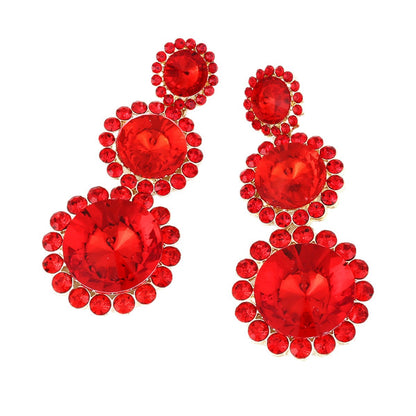 Exaggerated Round Red Alloy Earrings With Rhinestones, Electroplated Finish, Unisex Design