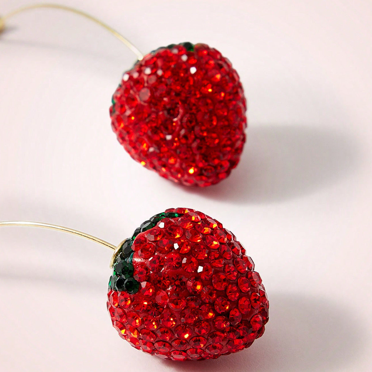 Sweet Red Strawberry Earrings For Unisex, Electroplated Alloy With Rhinestones