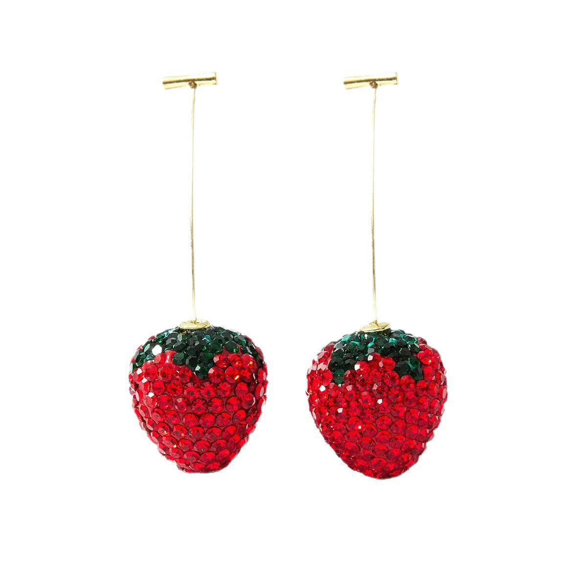 Sweet Red Strawberry Earrings For Unisex, Electroplated Alloy With Rhinestones