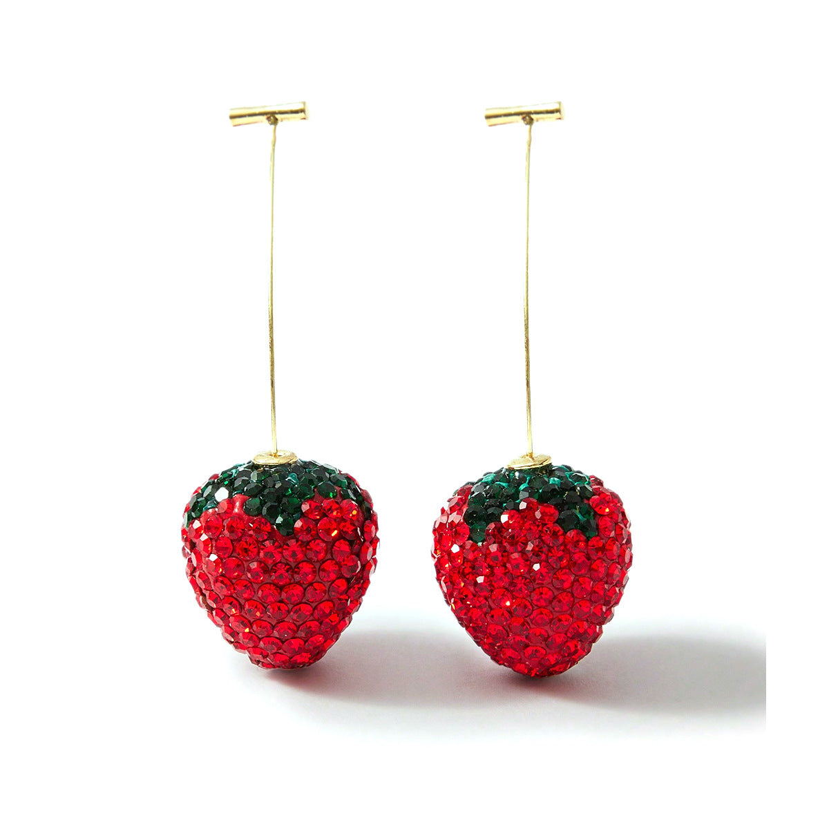 Sweet Red Strawberry Earrings For Unisex, Electroplated Alloy With Rhinestones