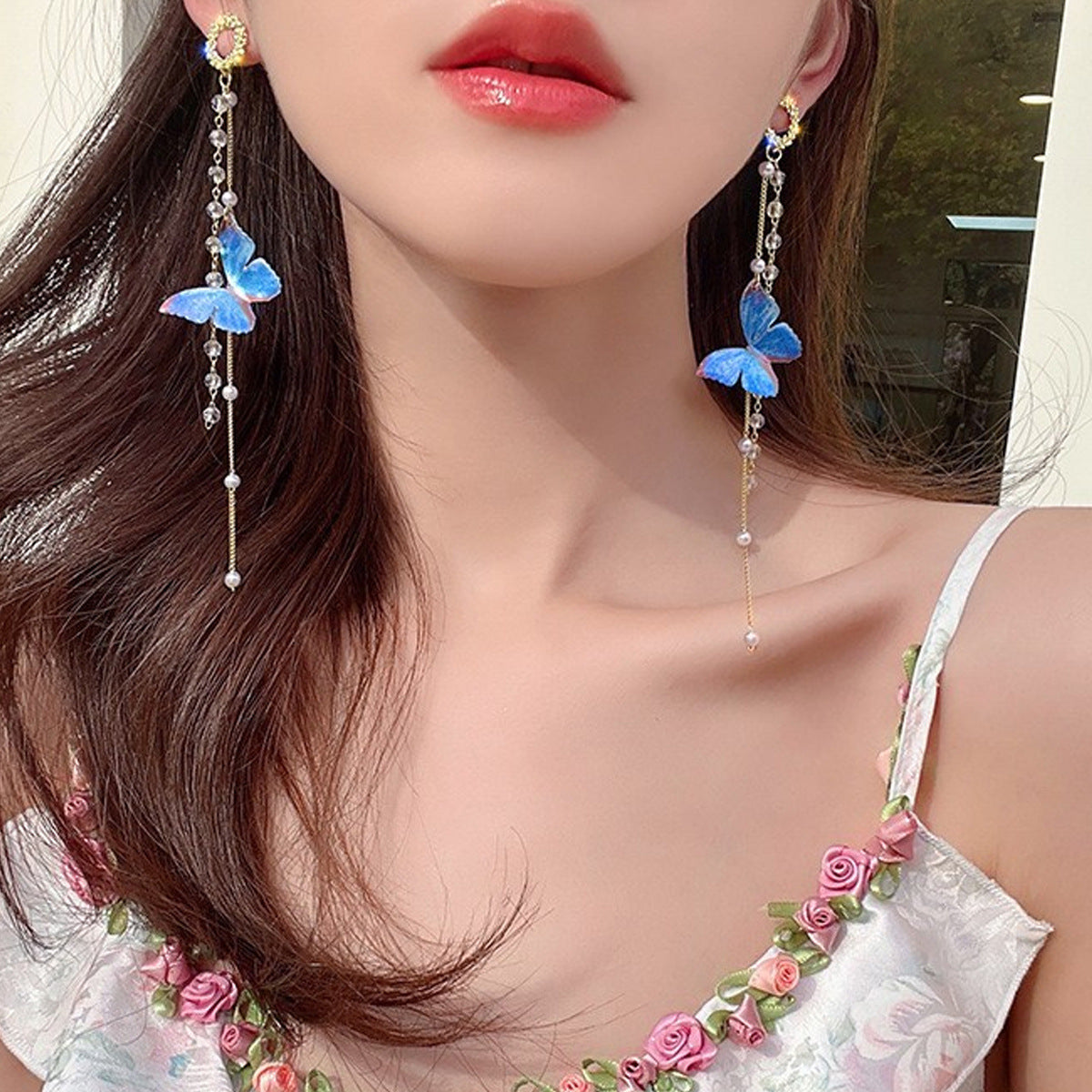 Sweet Butterfly Unisex Earrings, Alloy With Electroplated Finish, 304 Stainless Steel Posts, Tassel Design