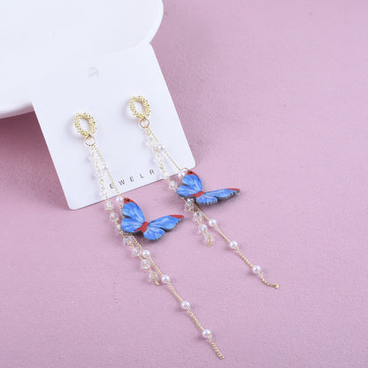 Sweet Butterfly Unisex Earrings, Alloy With Electroplated Finish, 304 Stainless Steel Posts, Tassel Design