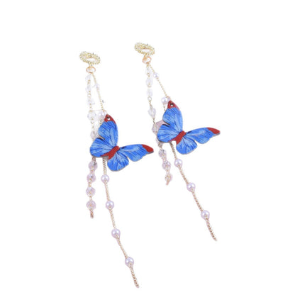 Sweet Butterfly Unisex Earrings, Alloy With Electroplated Finish, 304 Stainless Steel Posts, Tassel Design