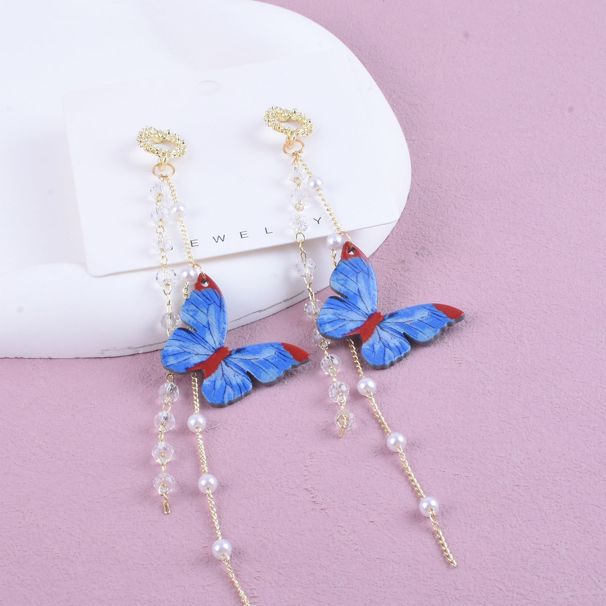 Sweet Butterfly Unisex Earrings, Alloy With Electroplated Finish, 304 Stainless Steel Posts, Tassel Design