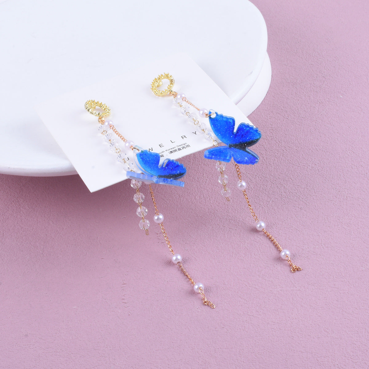 Sweet Butterfly Unisex Earrings, Alloy With Electroplated Finish, 304 Stainless Steel Posts, Tassel Design