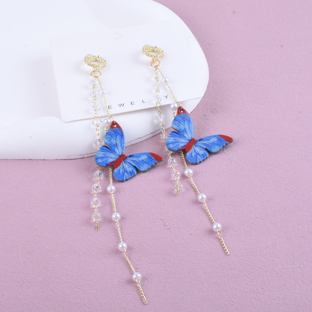 Sweet Butterfly Unisex Earrings, Alloy With Electroplated Finish, 304 Stainless Steel Posts, Tassel Design