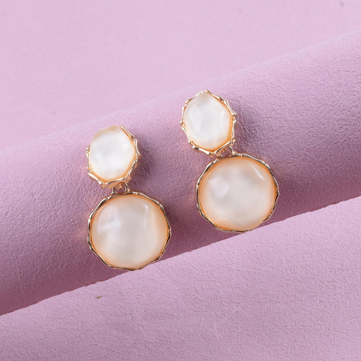 Sweet Asymmetrical Round Earrings In Alloy With Electroplated Finish, Unisex Design