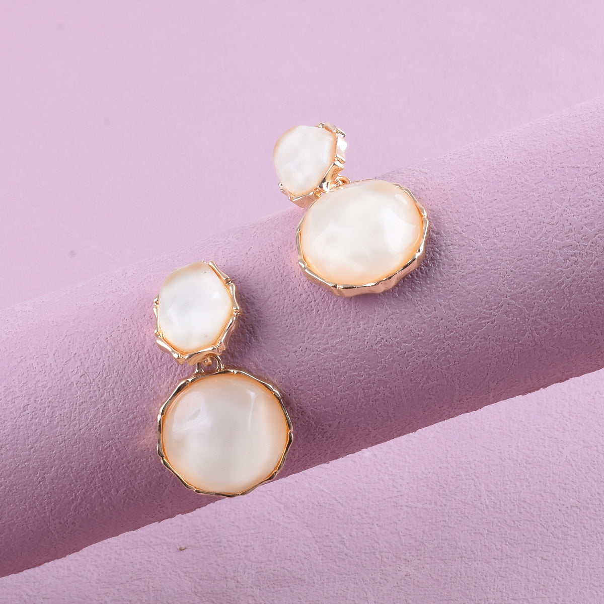 Sweet Asymmetrical Round Earrings In Alloy With Electroplated Finish, Unisex Design