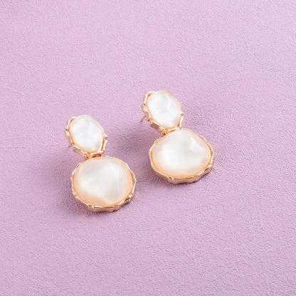 Sweet Asymmetrical Round Earrings In Alloy With Electroplated Finish, Unisex Design
