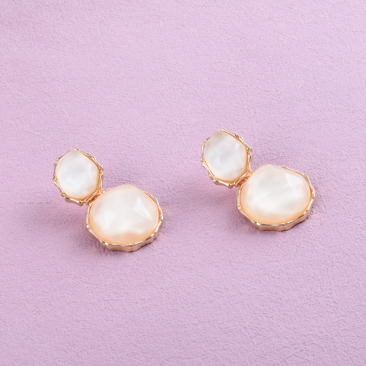 Sweet Asymmetrical Round Earrings In Alloy With Electroplated Finish, Unisex Design