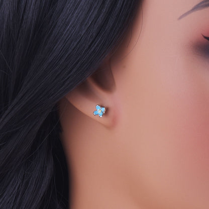 Sweet Blue Flower Earrings For Unisex, Electroplated Alloy Jewelry