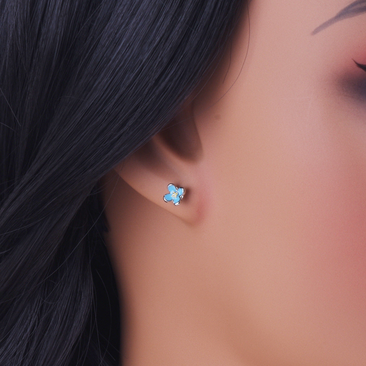 Sweet Blue Flower Earrings For Unisex, Electroplated Alloy Jewelry With Delicate Design