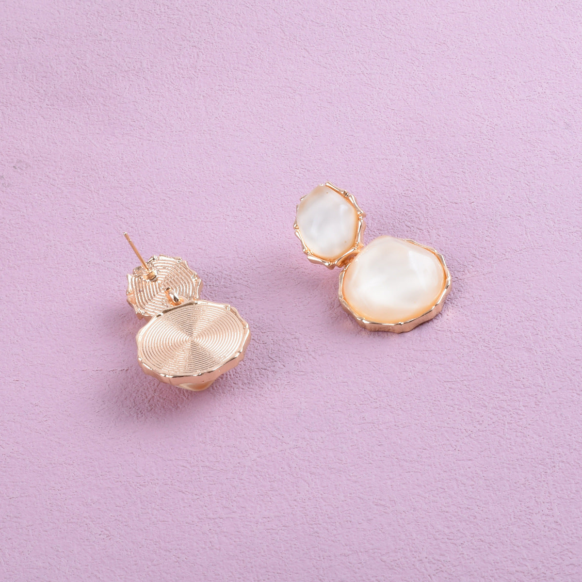 Sweet Asymmetrical Round Earrings In Alloy With Electroplated Finish, Unisex Design
