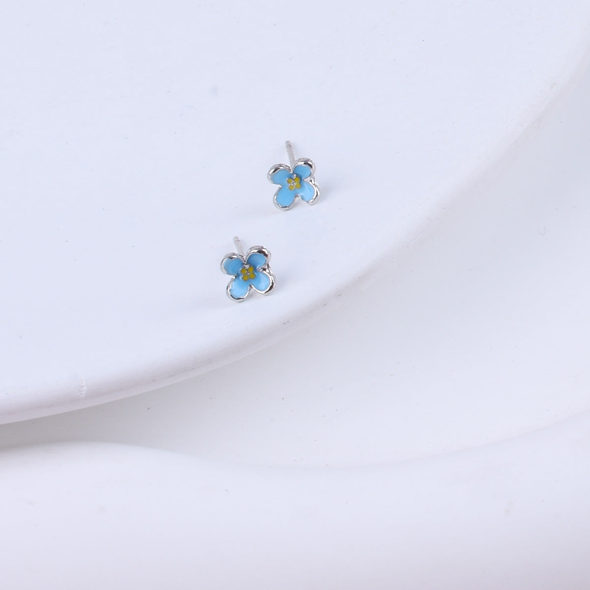 Sweet Blue Flower Earrings For Unisex, Electroplated Alloy Jewelry With Delicate Design