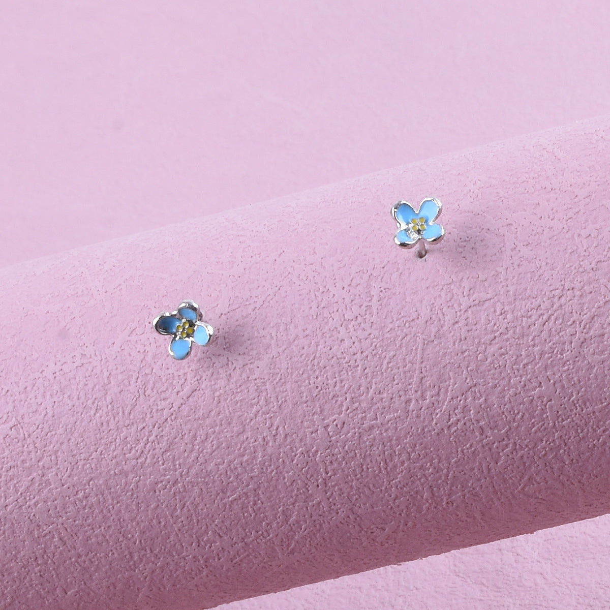 Sweet Blue Flower Earrings For Unisex, Electroplated Alloy Jewelry With Delicate Design
