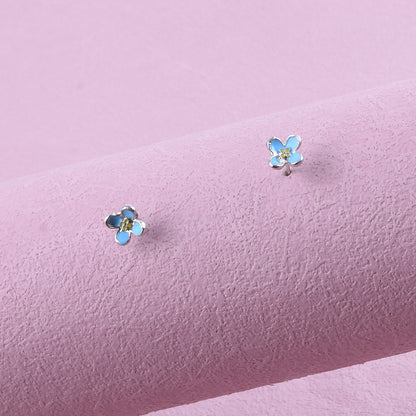 Sweet Blue Flower Earrings For Unisex, Electroplated Alloy Jewelry With Delicate Design