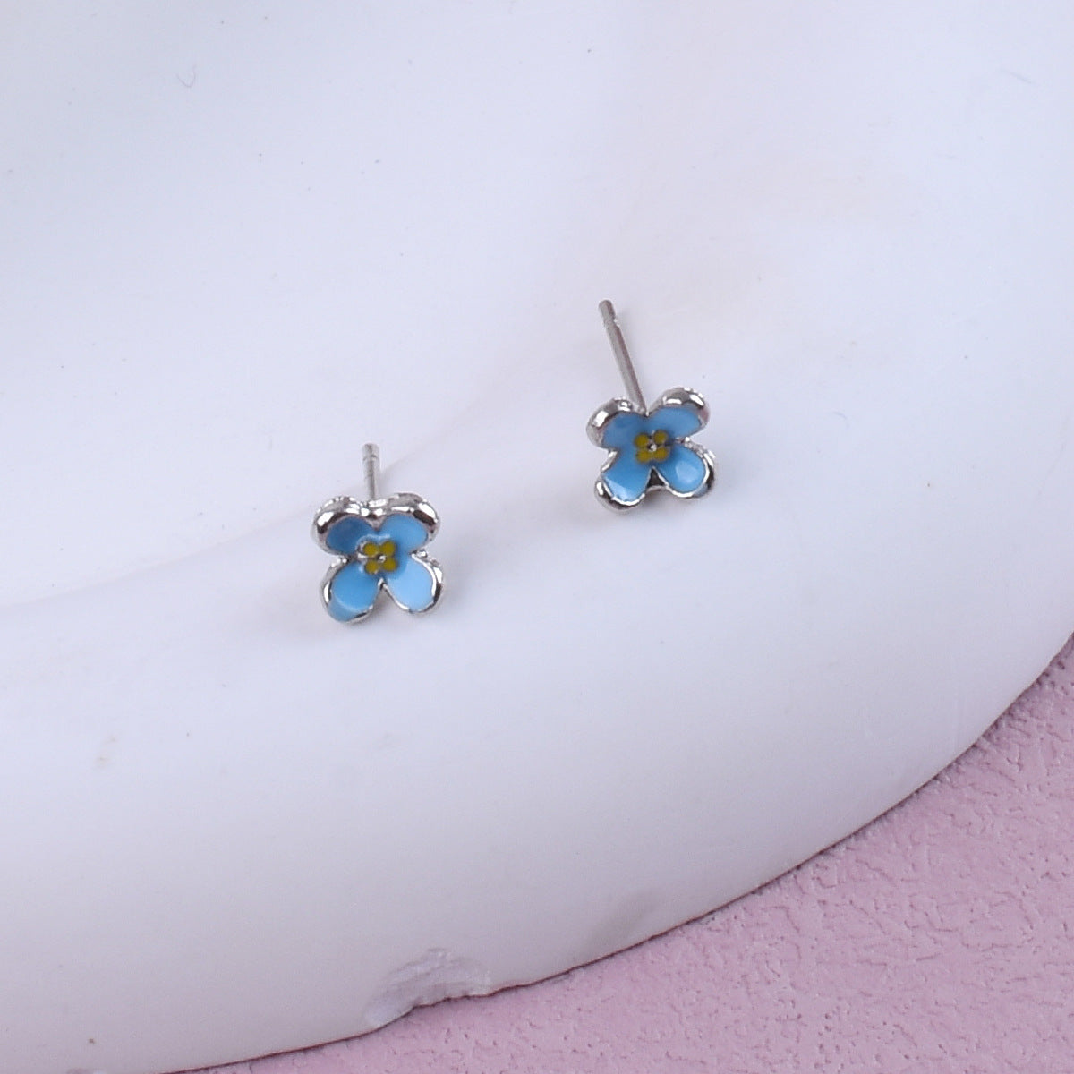 Sweet Blue Flower Earrings For Unisex, Electroplated Alloy Jewelry