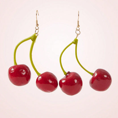 Sweet Cherry Red Alloy Earrings With Electroplated Finish, Unisex Design