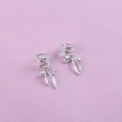 Silver Bow Tie Clip Earrings For Unisex Featuring Electroplated Zinc Alloy With Sweet Style