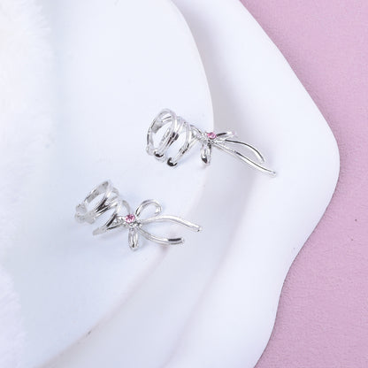 Silver Bow Tie Clip Earrings For Unisex Featuring Electroplated Zinc Alloy With Sweet Style