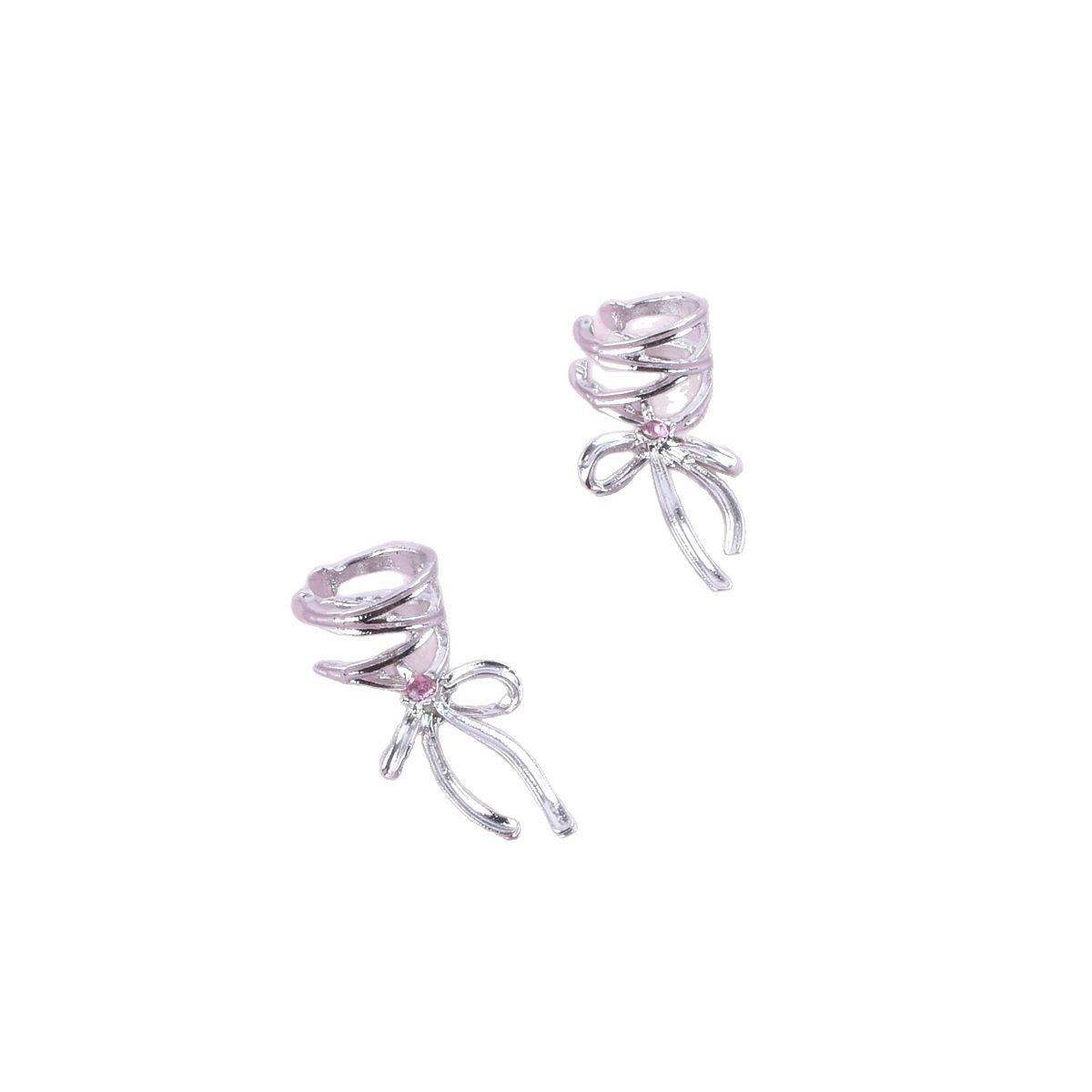 Silver Bow Tie Clip Earrings For Unisex Featuring Electroplated Zinc Alloy With Sweet Style