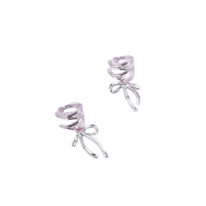 Silver Bow Tie Clip Earrings For Unisex Featuring Electroplated Zinc Alloy With Sweet Style