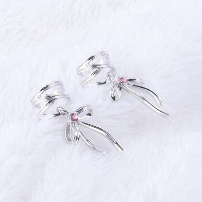 Silver Bow Tie Clip Earrings For Unisex Featuring Electroplated Zinc Alloy With Sweet Style
