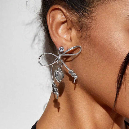 Sweet Heart Shape Silver Alloy Earrings With Electroplated Finish, Unisex Design