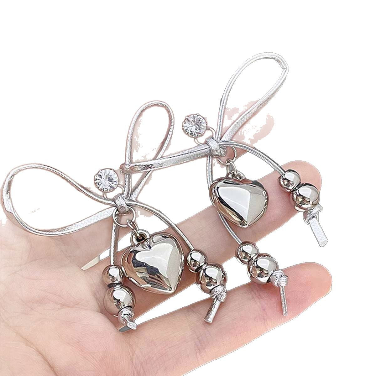 Sweet Heart Shape Silver Alloy Earrings With Electroplated Finish, Unisex Design