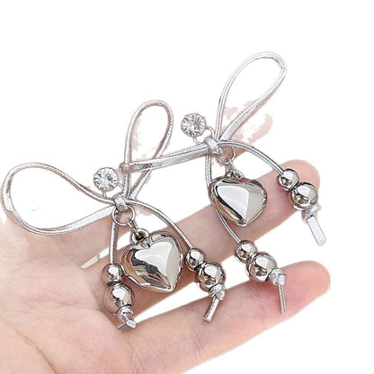 Sweet Heart Shape Silver Alloy Earrings With Electroplated Finish, Unisex Design