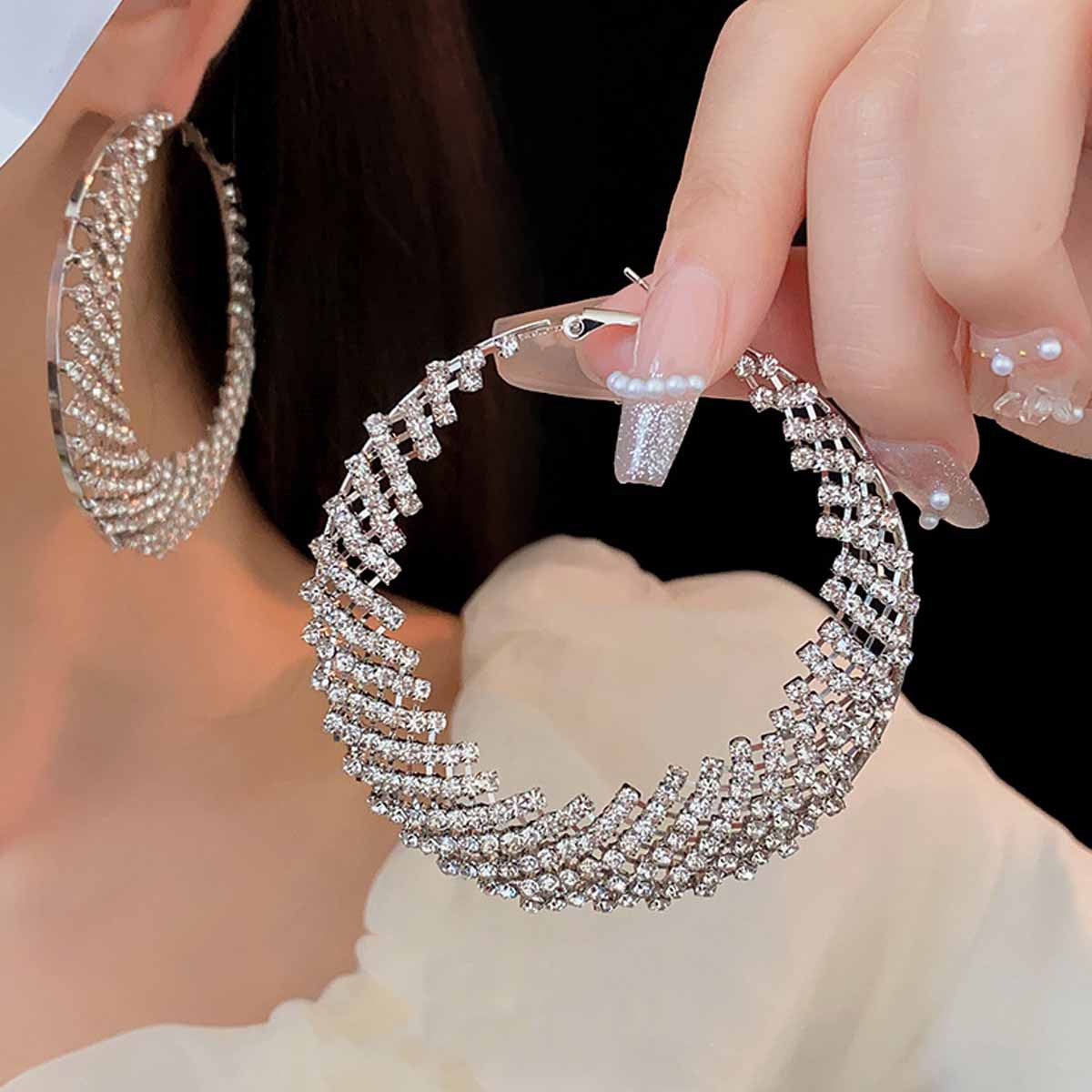 Sweet Moon Earrings For Unisex, Alloy Material With Rhinestones, Electroplated Finish And 304 Stainless Steel Ear Pins
