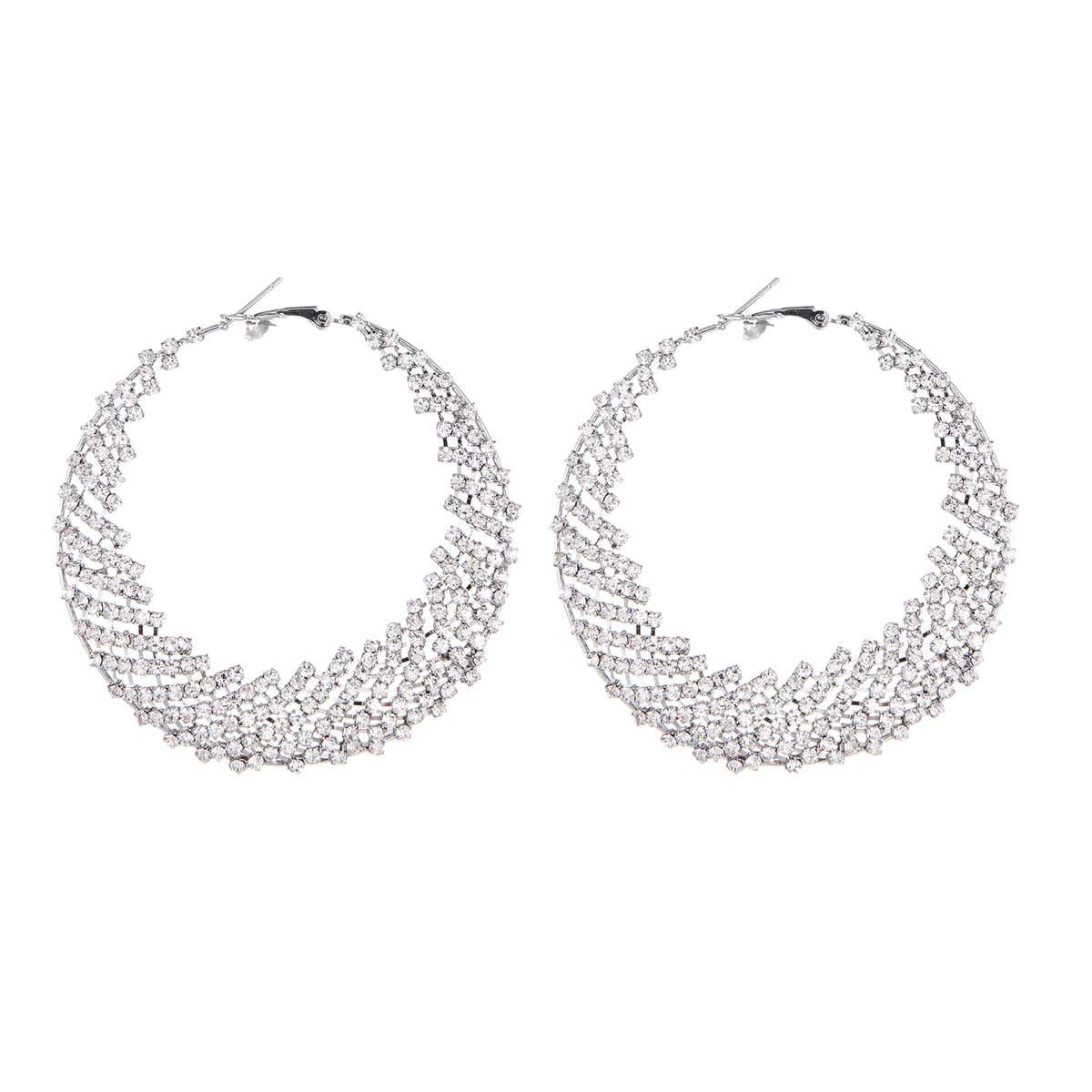 Sweet Moon Earrings For Unisex, Alloy Material With Rhinestones, Electroplated Finish And 304 Stainless Steel Ear Pins