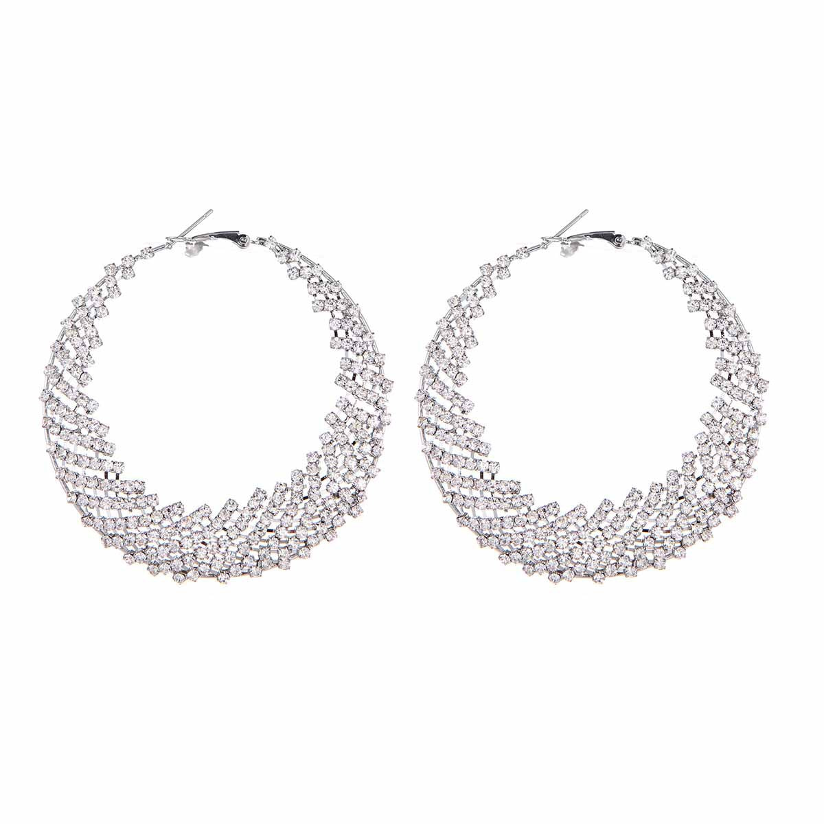 Sweet Moon Earrings For Unisex, Alloy Material With Rhinestones, Electroplated Finish And 304 Stainless Steel Ear Pins