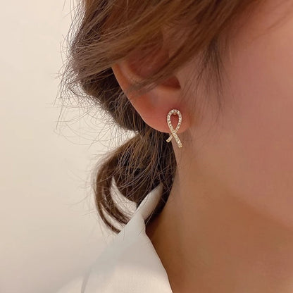 Geometric Gold Stud Earrings In Simple Style, Electroplated Alloy With Rhinestones, Unisex Design