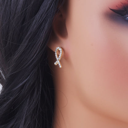 Geometric Gold Stud Earrings In Simple Style, Electroplated Alloy With Rhinestones, Unisex Design