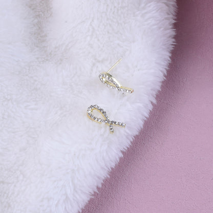 Geometric Gold Stud Earrings In Simple Style, Electroplated Alloy With Rhinestones, Unisex Design