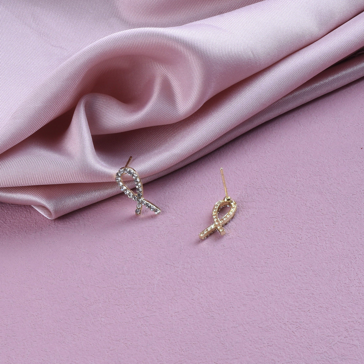 Geometric Gold Stud Earrings In Simple Style, Electroplated Alloy With Rhinestones, Unisex Design