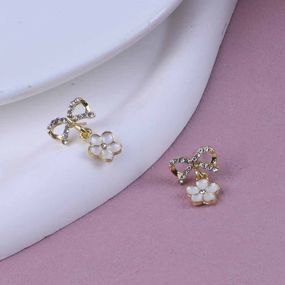 Sweet Gold Tassel Bow Tie Earrings In Alloy, Unisex Style