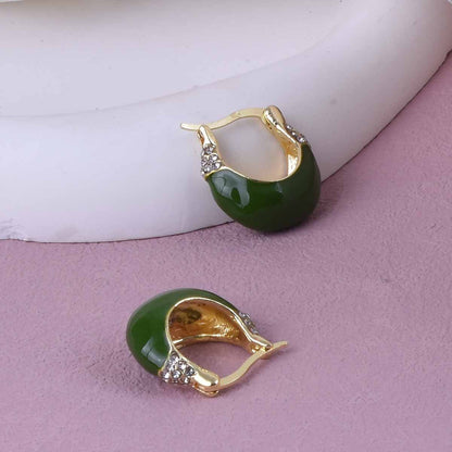 Sweet Geometric Green Alloy Earrings With Electroplated Finish And 925 Sterling Silver Posts, Unisex Design