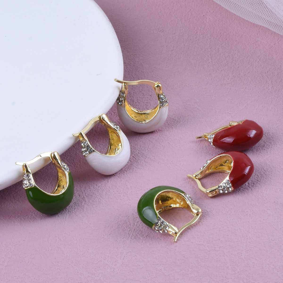 Sweet Geometric Green Alloy Earrings With Electroplated Finish And 925 Sterling Silver Posts, Unisex Design