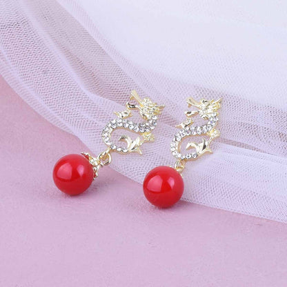 Gold Dragon Stud Earrings In Zinc Alloy With Rhinestones, Unisex Design